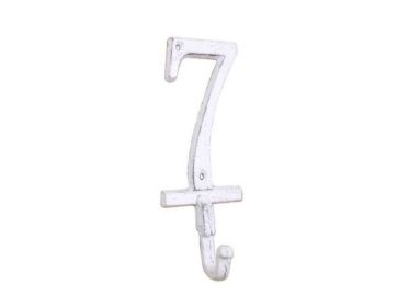 Whitewashed Cast Iron Number 9 Wall Hook 6"" (Numbers: Number 7)