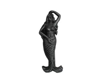 Whitewashed Cast Iron Mermaid Door Knocker 7"" (Options: Rustic Silver)