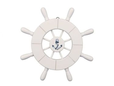 White Decorative Ship Wheel With Seagull 9"" (Options: Anchor 9"")