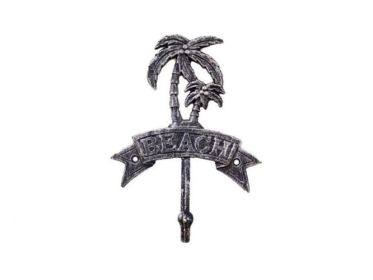 Rustic Silver Cast Iron Palm Tree Beach Hook 8"" (Color: Silver)