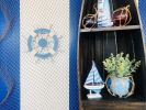 Rustic Light Blue And White Decorative Ship Wheel With Sailboat 12""