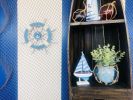 Rustic Light Blue And White Decorative Ship Wheel With Sailboat 12""