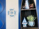 Rustic Light Blue And White Decorative Ship Wheel With Sailboat 12""