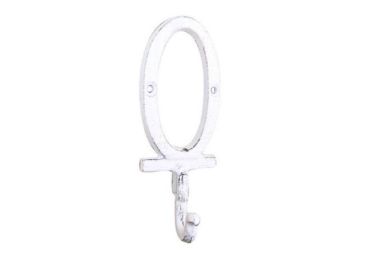 Whitewashed Cast Iron Number 9 Wall Hook 6"" (Numbers: Number 0)