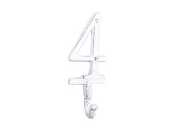 Whitewashed Cast Iron Number 9 Wall Hook 6"" (Numbers: Number 4)