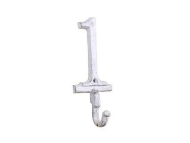 Whitewashed Cast Iron Number 9 Wall Hook 6"" (Numbers: Number 1)