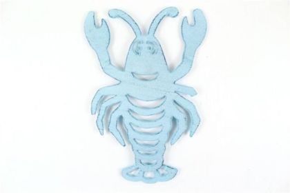 Rustic Dark Blue Whitewashed Cast Iron Lobster Trivet 11"" (Options: Rustic Dark Blue)