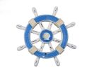 Rustic Light Blue And White Decorative Ship Wheel With Sailboat 12""
